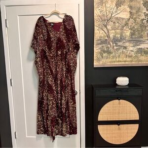 Unique Vintage Red V-Neck Dolman Sleeve Maxi Dress